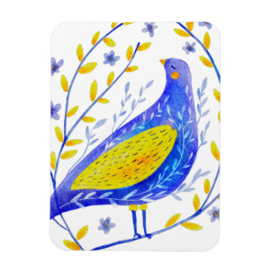 Moderne Wasserfarben Blau und Gelb Vogel Kunst Magnet