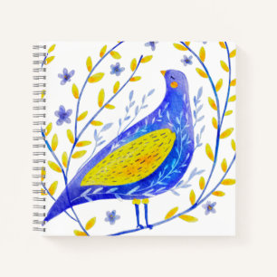 Moderne Wasserfarben Blau und Gelb Vogel Kunst Notizblock