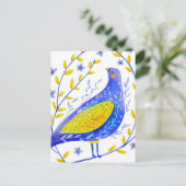 Moderne Wasserfarben Blau und Gelb Vögel Kunst Postkarte (Stehend Vorderseite)