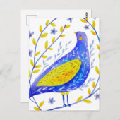 Moderne Wasserfarben Blau und Gelb Vögel Kunst Postkarte (Vorne/Hinten)