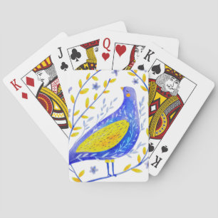 Moderne Wasserfarben Blau und Gelbe Vogel Kunst Spielkarten