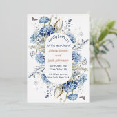 Moderne Wasserfarben Blaue Wildblumen Hochzeit Folieneinladung (Stehend vorne)