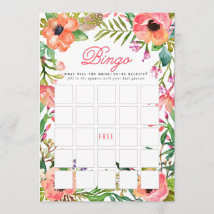 Moderne Wasserfarben-Blumen-Brautparty-Bingo-Spiel Einladung
