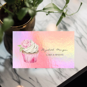 Moderne Wasserfarben-Blumen-Cupcake Holografisch Visitenkarte