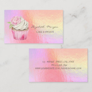 Moderne Wasserfarben-Blumen-Cupcake Holografisch Visitenkarte