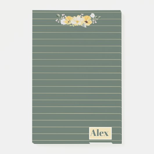 Moderne Wasserfarben-Blumen & grüner Hintergrund Post-it Klebezettel (Vorderseite)