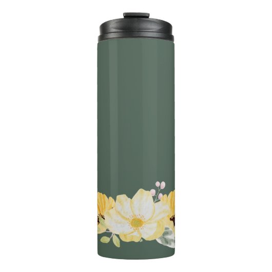 Moderne Wasserfarben-Blumen & grüner Hintergrund Thermosbecher (Vorderseite)