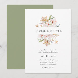 Moderne Wasserfarben-Blumen-Hochzeit mit Lilien Einladung