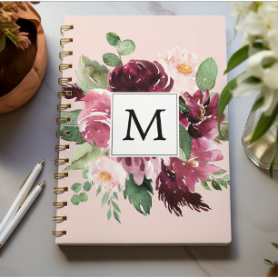 Moderne Wasserfarben Blumen Monogramm Notizblock