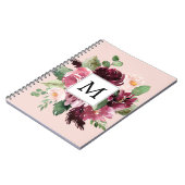 Moderne Wasserfarben Blumen Monogramm Notizblock (Linke Seite)