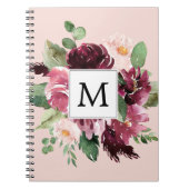 Moderne Wasserfarben Blumen Monogramm Notizblock (Vorderseite)