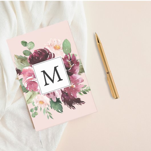 Moderne Wasserfarben-Blumen Monogramm Post-it Klebezettel