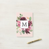 Moderne Wasserfarben-Blumen Monogramm Post-it Klebezettel (Auf Schreibtisch)