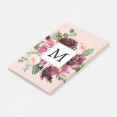 Moderne Wasserfarben-Blumen Monogramm Post-it Klebezettel (angewinkelt)