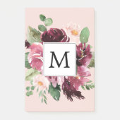 Moderne Wasserfarben-Blumen Monogramm Post-it Klebezettel (Vorderseite)