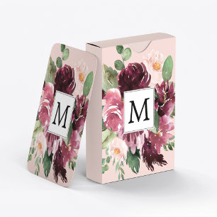 Moderne Wasserfarben Blumen Monogramm Spielkarten