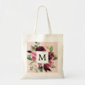 Moderne Wasserfarben Blumen Monogramm Tragetasche (Vorne)