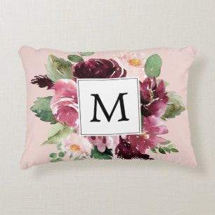 Moderne Wasserfarben-Blumen monogrammiert Dekokissen