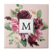 Moderne Wasserfarben Blumen Monogrammiert Fliese (Vorderseite)
