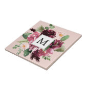 Moderne Wasserfarben Blumen Monogrammiert Fliese (Seite)