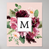 Moderne Wasserfarben Blumen Monogrammiert Poster (Vorne)