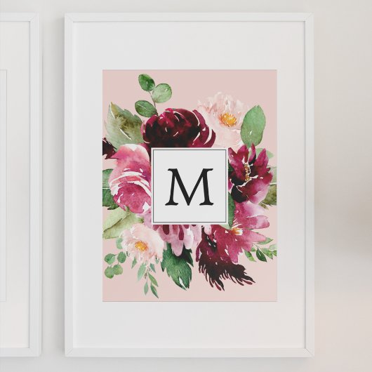 Moderne Wasserfarben Blumen Monogrammiert Poster