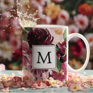 Moderne Wasserfarben-Blumen monogrammiert Zweifarbige Tasse