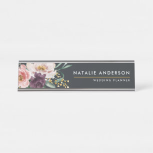 Moderne Wasserfarben Blumen und Blattwerk elegant Schreibtischnamensplakette