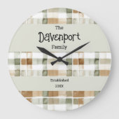 Moderne Wasserfarben fallen Kariert Familienname Große Wanduhr (Vorderseite)