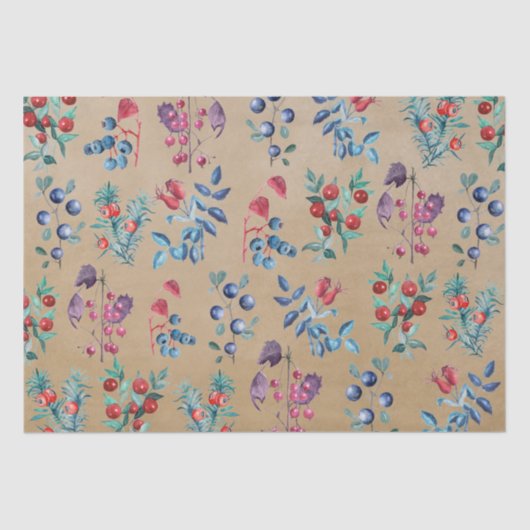 Moderne Wasserfarben-Feste Winter Berries Kraft Seidenpapier (Vorderseite)