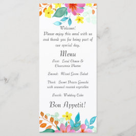 Moderne Wasserfarben Florals in hellen Farben Menükarte