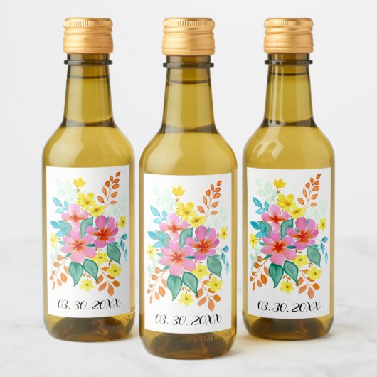 Moderne Wasserfarben Florals in hellen Farben Weinetikett (Flaschen)