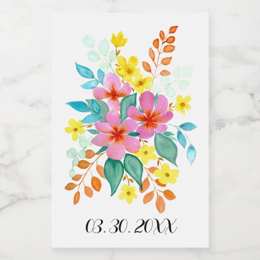 Moderne Wasserfarben Florals in hellen Farben Weinetikett (Einzelnes Label)