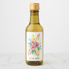 Moderne Wasserfarben Florals in hellen Farben Weinetikett