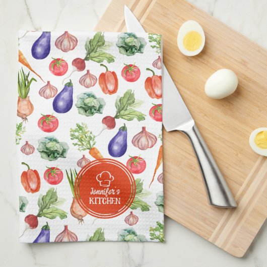 Moderne Wasserfarben Gemüse Küche Geschirrtuch (Viertel Falte)