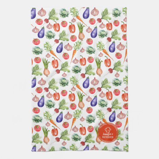Moderne Wasserfarben Gemüse Küche Geschirrtuch (Vertikal)