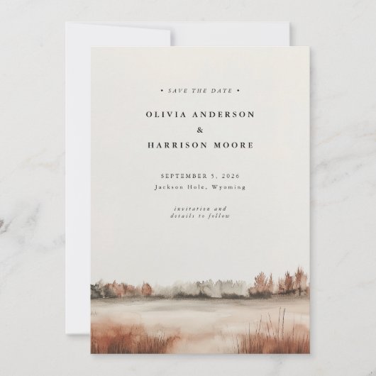Moderne Wasserfarben Herbst Außenwelt Hochzeit Save The Date (Vorderseite)