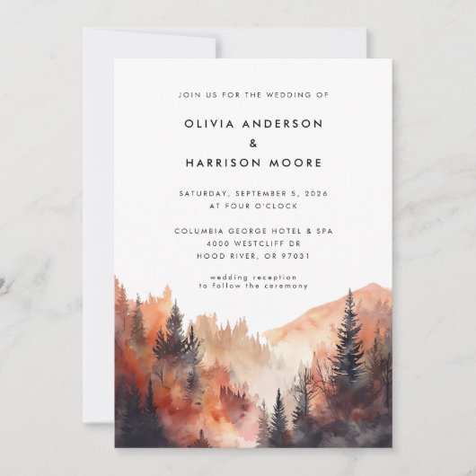 Moderne Wasserfarben Herbst Hochzeit im Freien Einladung (Vorderseite)