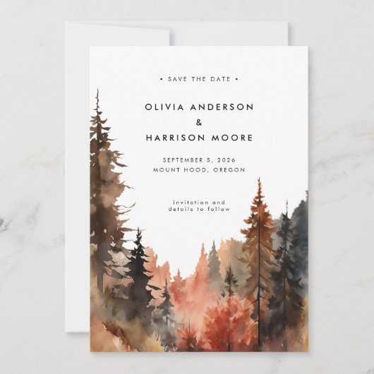 Moderne Wasserfarben Herbst Hochzeit im Freien Save The Date (Vorderseite)