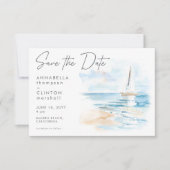 Moderne Wasserfarben-Hochzeit am Strand Save The Date (Vorderseite)
