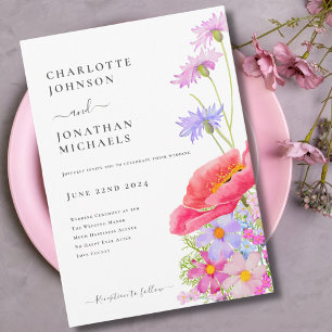 Moderne Wasserfarben-Hochzeit mit Wildblumen Einladung