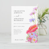 Moderne Wasserfarben-Hochzeit mit Wildblumen Einladung (Stehend Vorderseite)