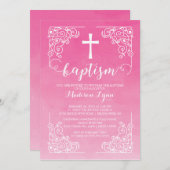 Moderne Wasserfarben Mädchen Taufe Christening Cro Einladung (Vorne/Hinten)