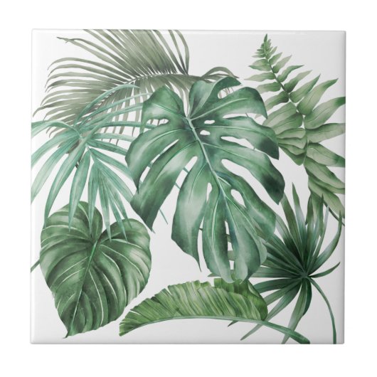 Moderne Wasserfarben Monstera Tropische Blätter Fliese (Vorderseite)