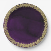 Moderne Wasserfarben-Moody Lila & Gold-Hochzeit Pappteller (Vorderseite)