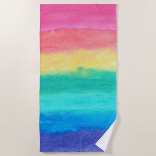 Moderne Wasserfarben Regenbogenstreifen Strandtuch (Vorderseite)