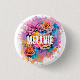 Moderne Wasserfarben-Rosen Bouquet Personalisiert Button