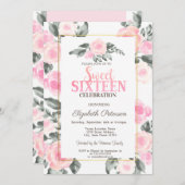 Moderne Wasserfarben Rosen Süß 16 Einladung (Vorne/Hinten)