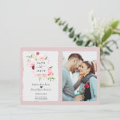 Moderne Wasserfarben Rote Blume Foto Hochzeit Save The Date (Stehend Vorderseite)
