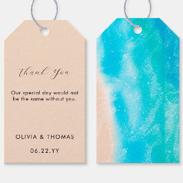 Moderne Wasserfarben Sandstrand Wellen Hochzeit Geschenkanhänger